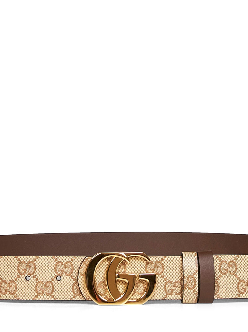 Gucci Reversible Canvas And Leather Belt — Beige Fabric Calf