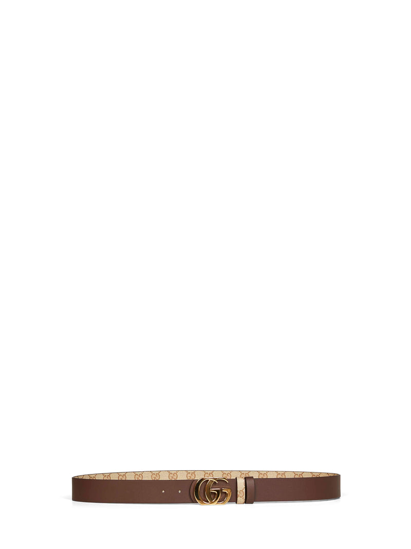 Gucci Reversible Canvas And Leather Belt — Beige Fabric Calf