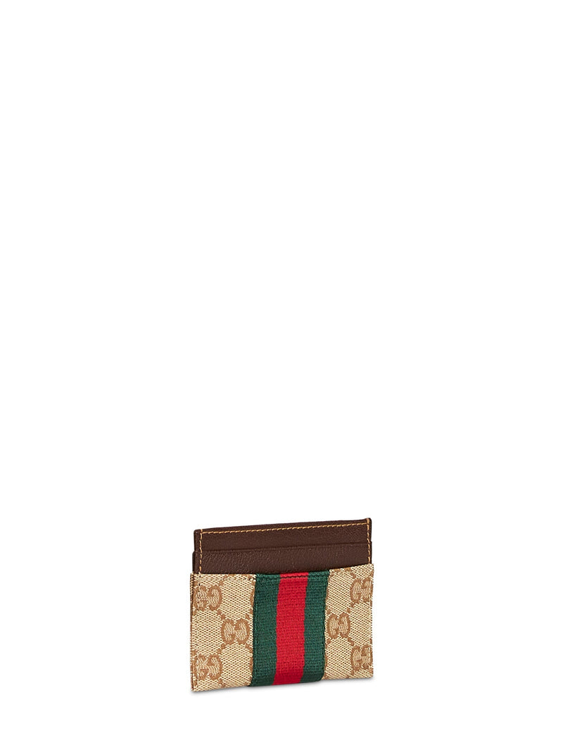 Gucci Gg Canvas With Web Stripe Card Case — Beige Calfskin Wallets & Purses