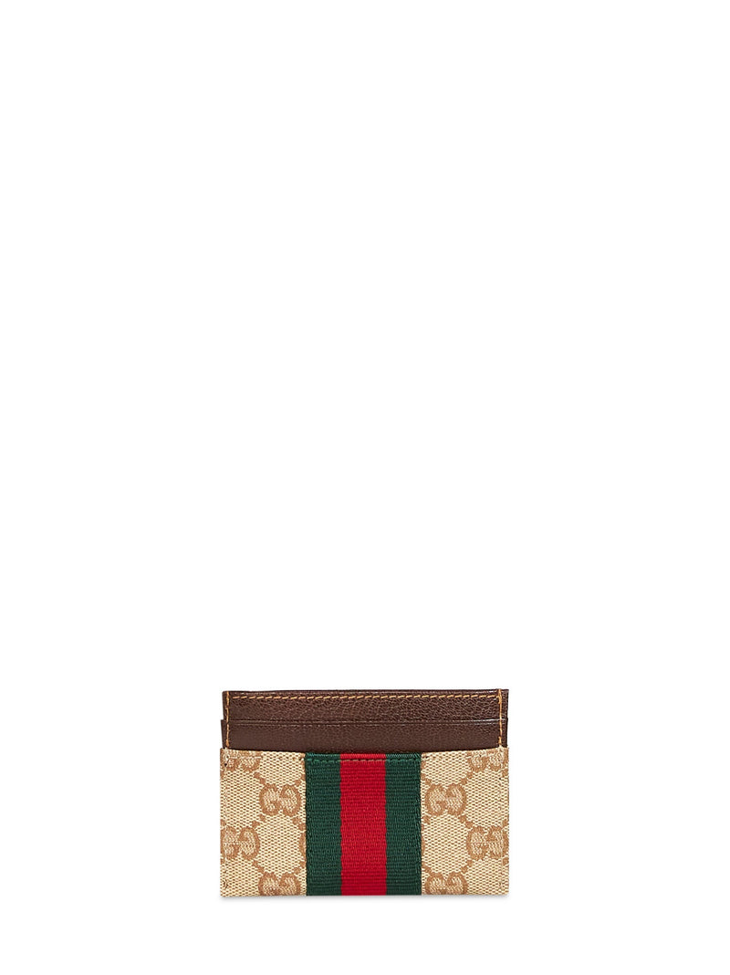 Gucci Gg Canvas With Web Stripe Card Case — Beige Calfskin Wallets & Purses