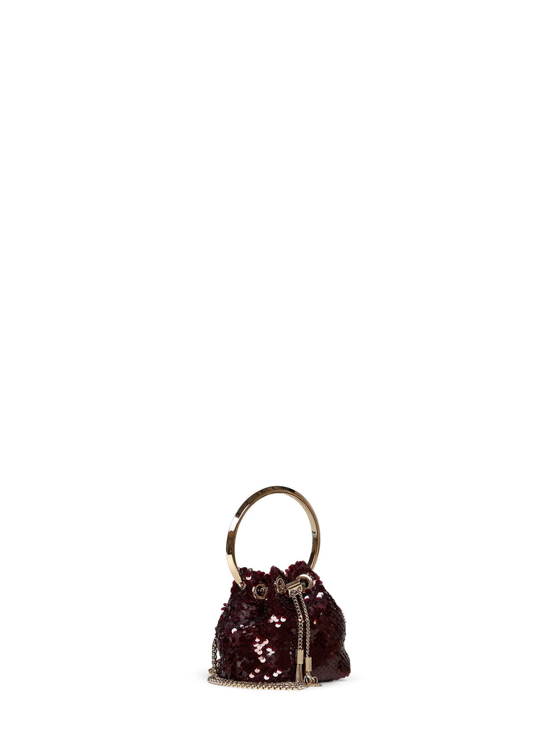 Jimmy Choo Sequin-Embellished Mini Bag — Burgundy Polyester
