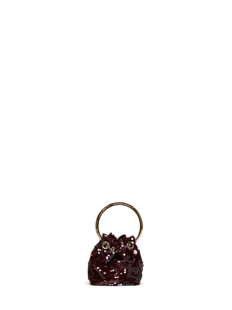 Jimmy Choo Sequin-Embellished Mini Bag — Burgundy Polyester