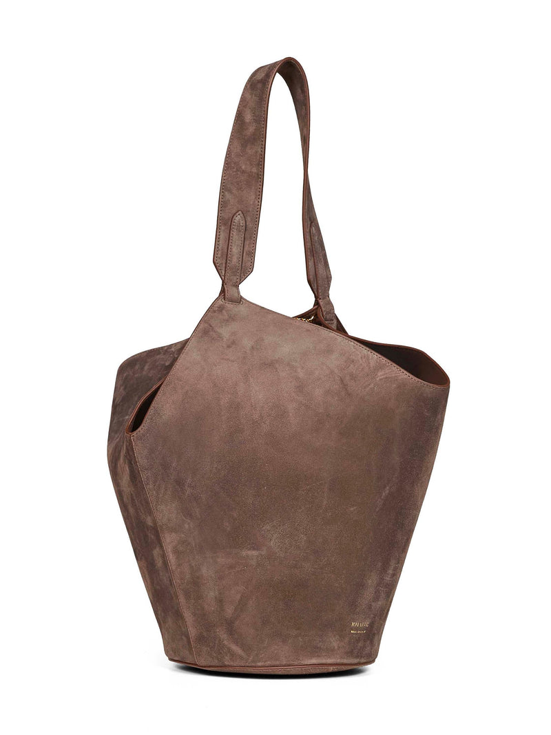 Khaite Cedar Lotus Shoulder Bag — Brown Calfskin