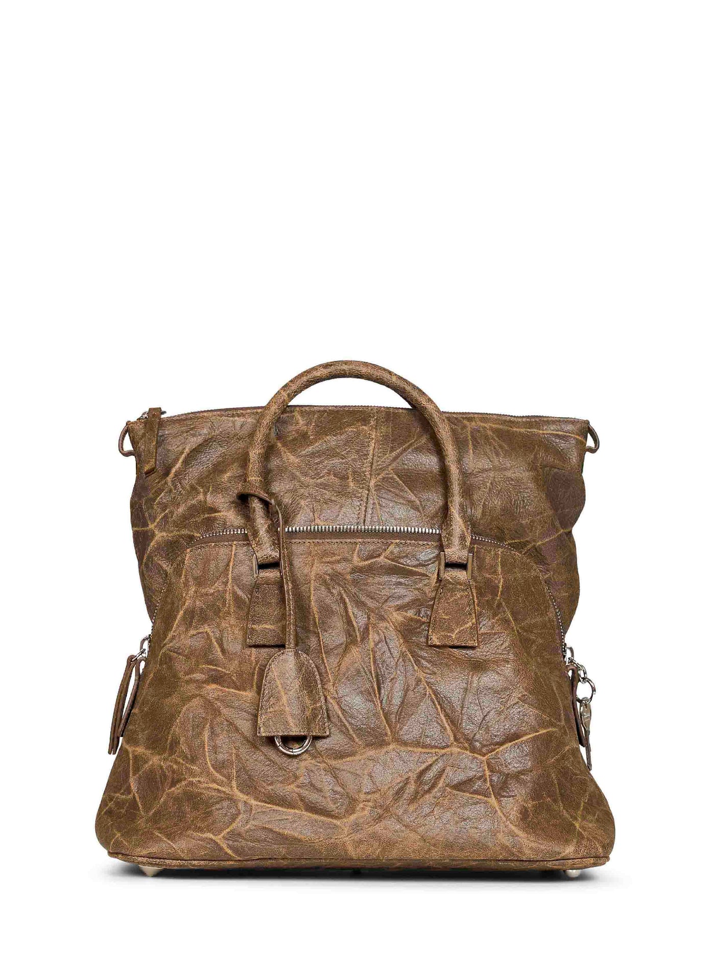 Maison Margiela Craquelé Goatskin Top Handle Bag — Brown