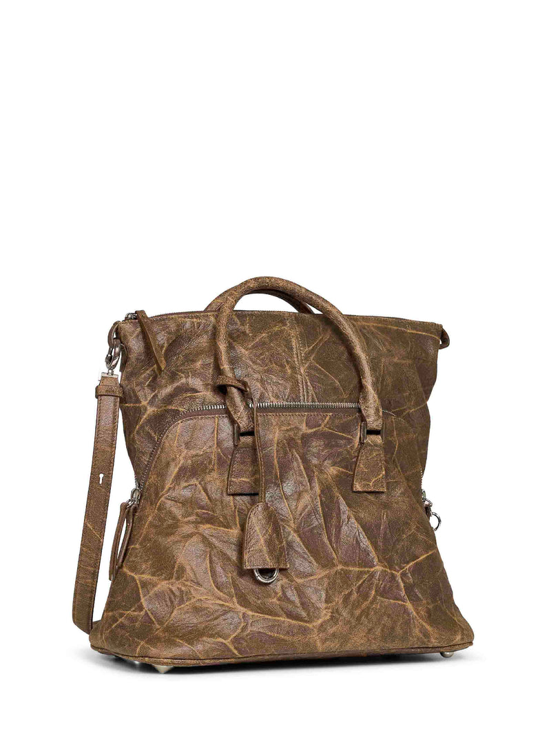 Maison Margiela Craquelé Goatskin Top Handle Bag — Brown