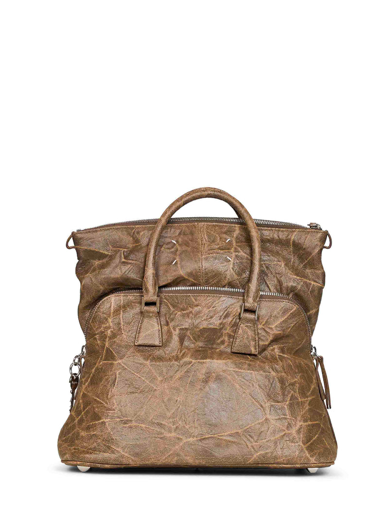 Maison Margiela Craquelé Goatskin Top Handle Bag — Brown