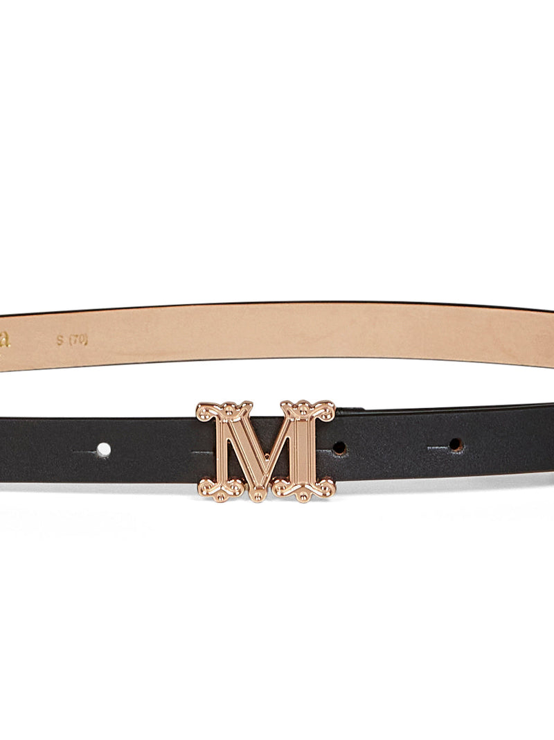 Max Mara Calf Leather With M Monogram Buckle Belt — Gray Polyamide
