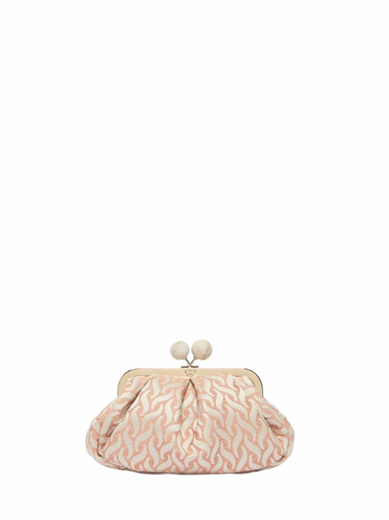 Weekend Max Mara Jacquard Linen-Silk Blend Clutch — Pink Linen/flax