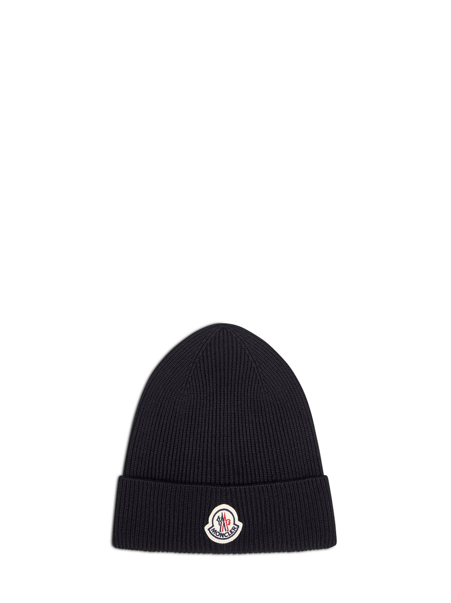 Moncler L20913b70500a9342999 Ribbed Virgin Wool Beanie — Black Beanies