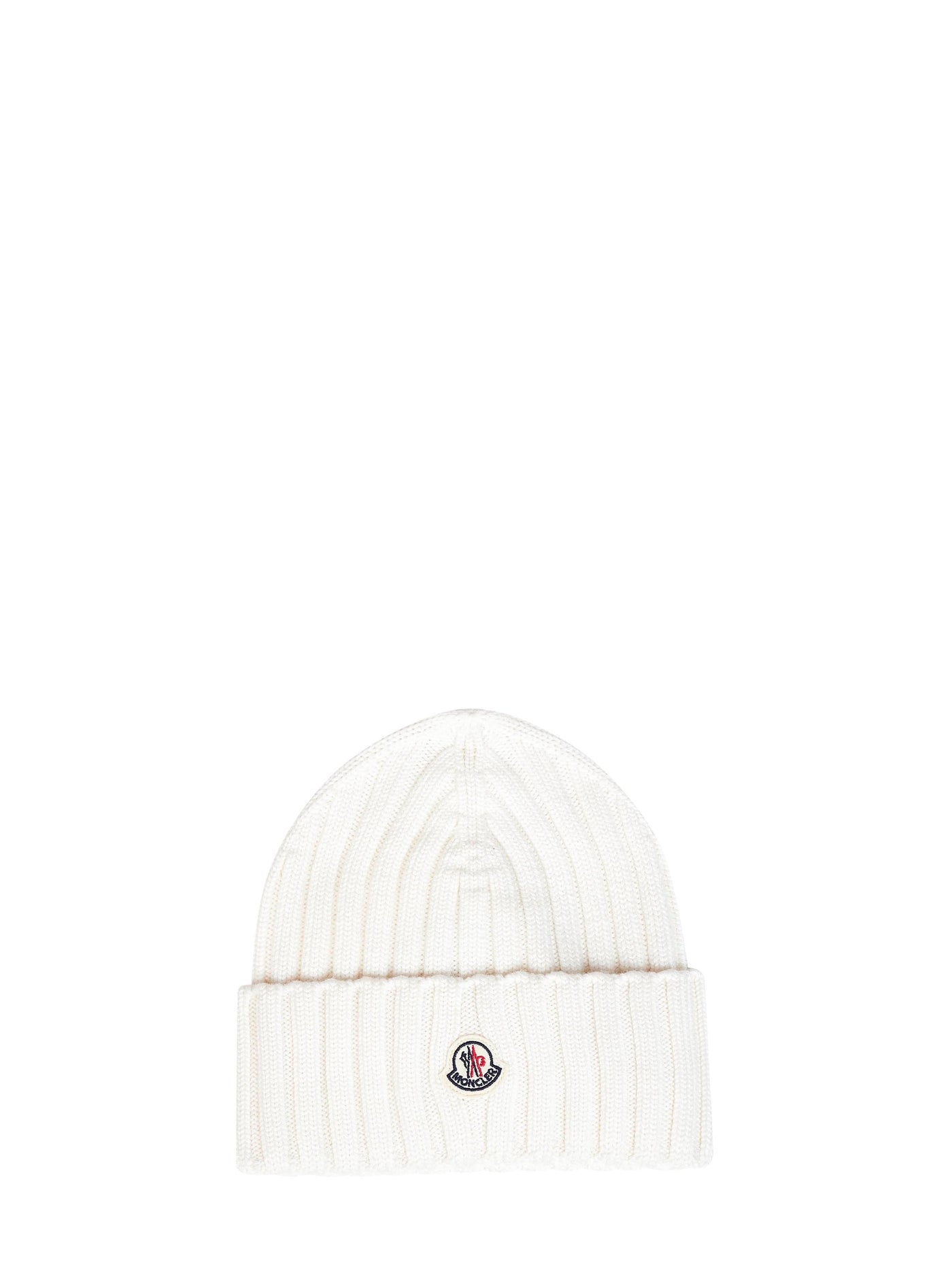 Moncler L20933b00036a9327030 Ribbed Virgin Wool Beanie — White Beanies