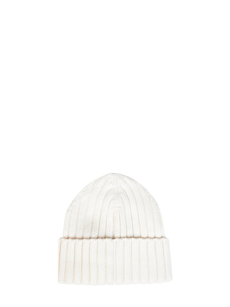 Moncler L20933b00036a9327030 Ribbed Virgin Wool Beanie — White Beanies