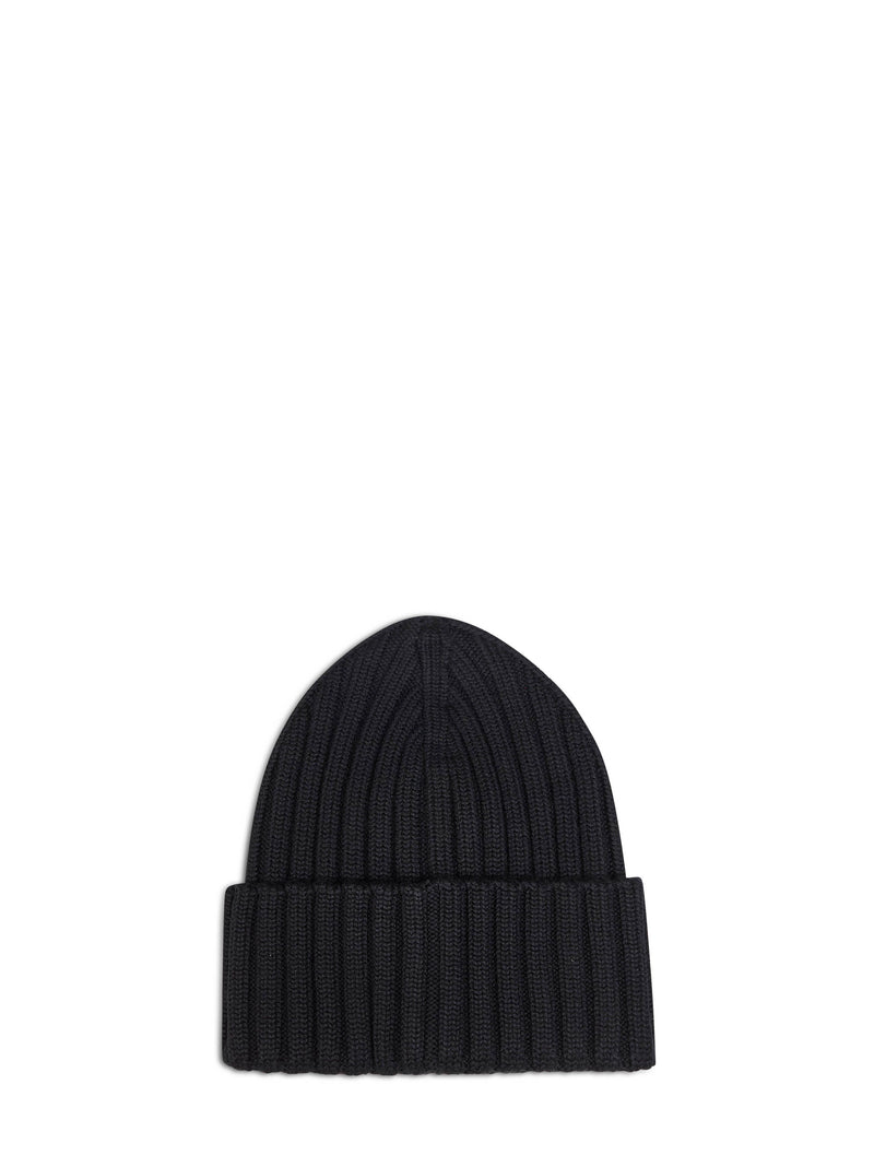 Moncler L20933b00036a9327999 Ribbed Virgin Wool Beanie — Black Beanies