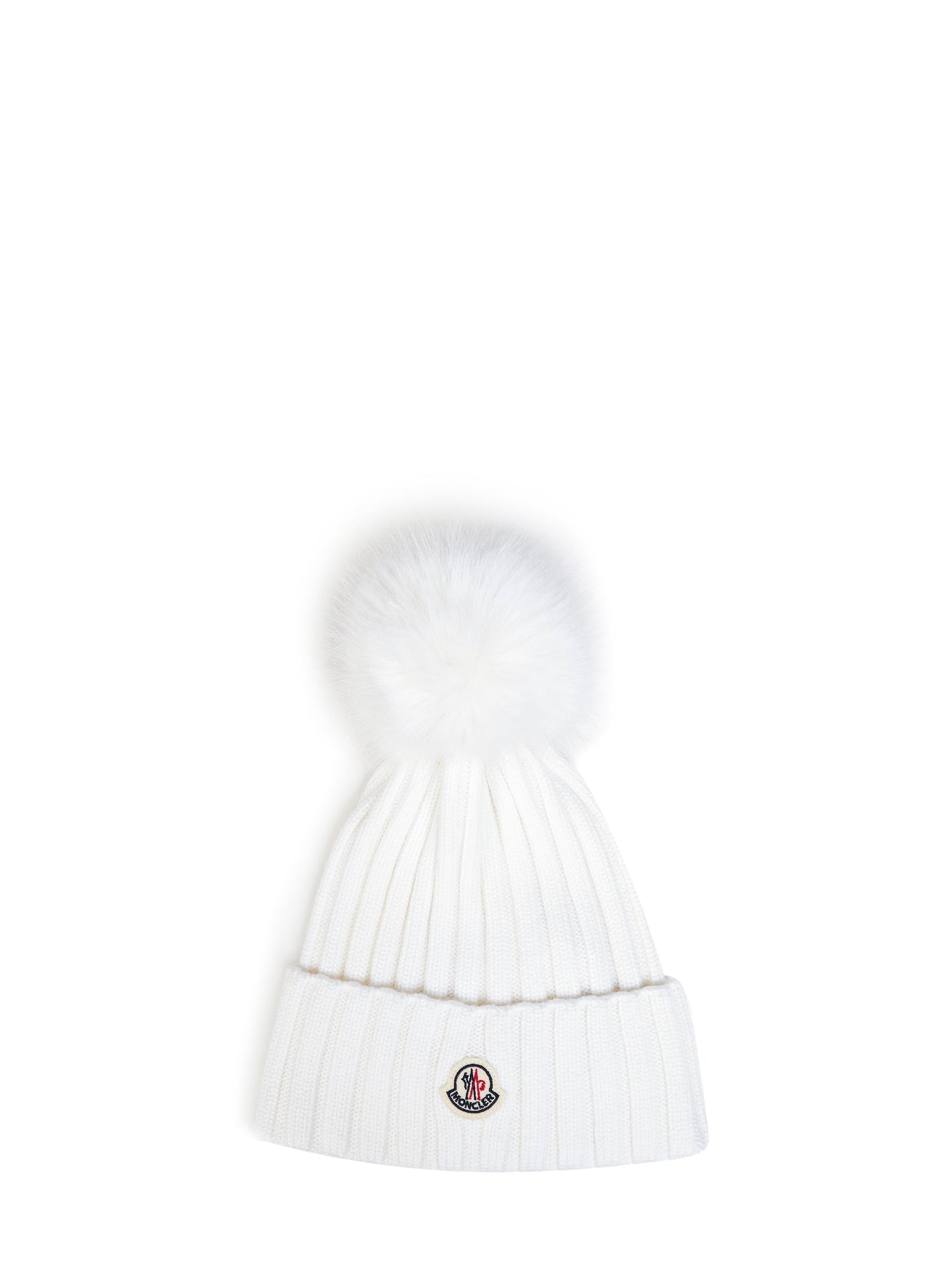 Moncler L20933b00039m1131034 Virgin Wool Ribbed Knit Beanie — White Beanies
