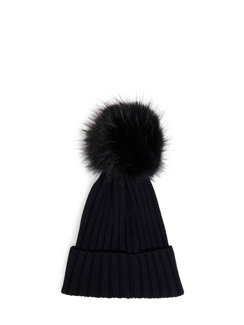 Moncler L20933b00039m1131999 Wool Pom-Pom Beanie — Black Virgin Beanies
