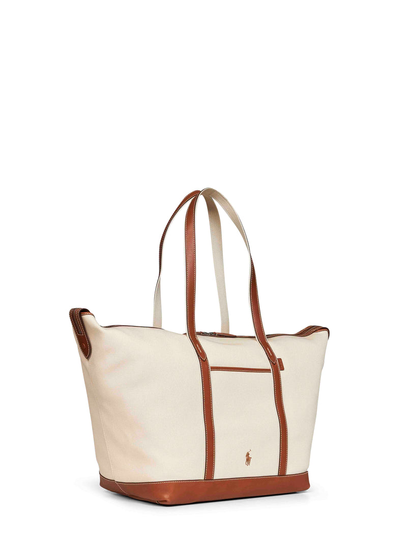 Polo Ralph Lauren Canvas And Leather Tote Bag — Beige Cotton