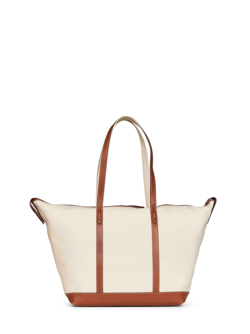 Polo Ralph Lauren Canvas And Leather Tote Bag — Beige Cotton
