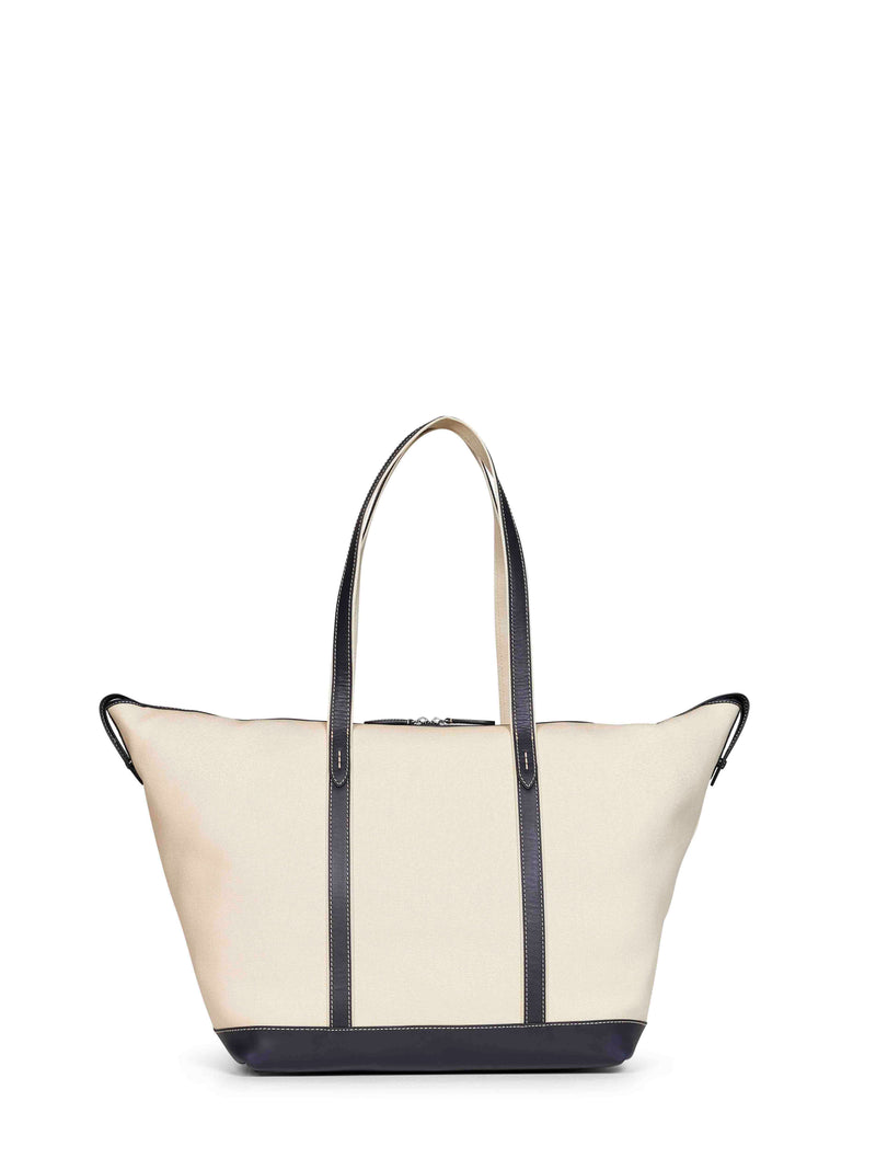 Polo Ralph Lauren Cotton Canvas With Leather Trim Shoulder Bag — Beige