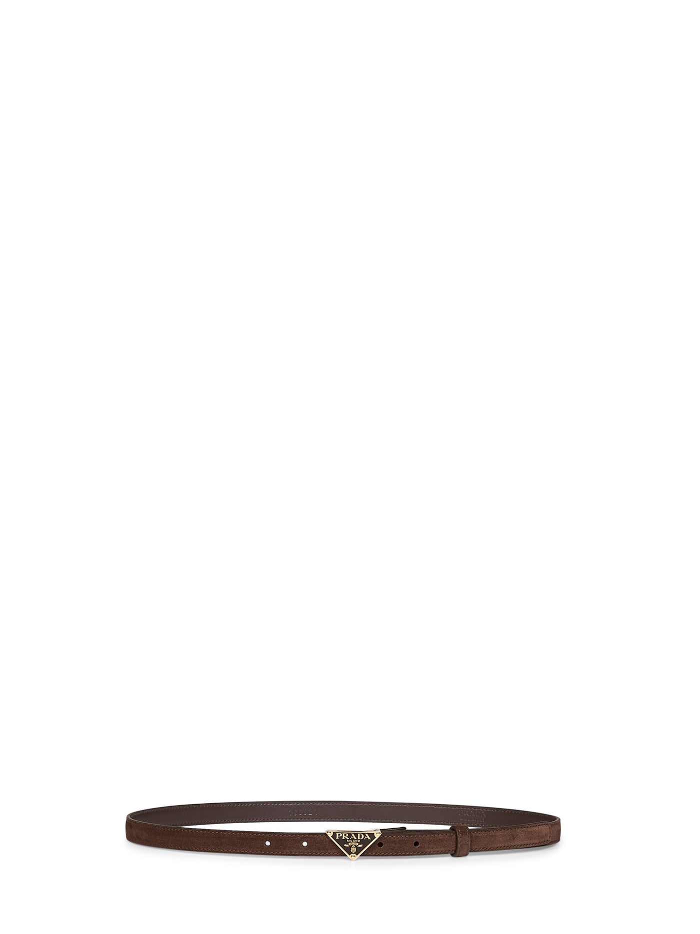 Prada Enamelled Triangular Buckle Belt — Brown Calf Leather