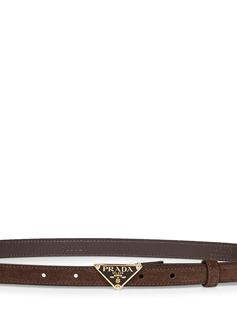 Prada Enamelled Triangular Buckle Belt — Brown Calf Leather