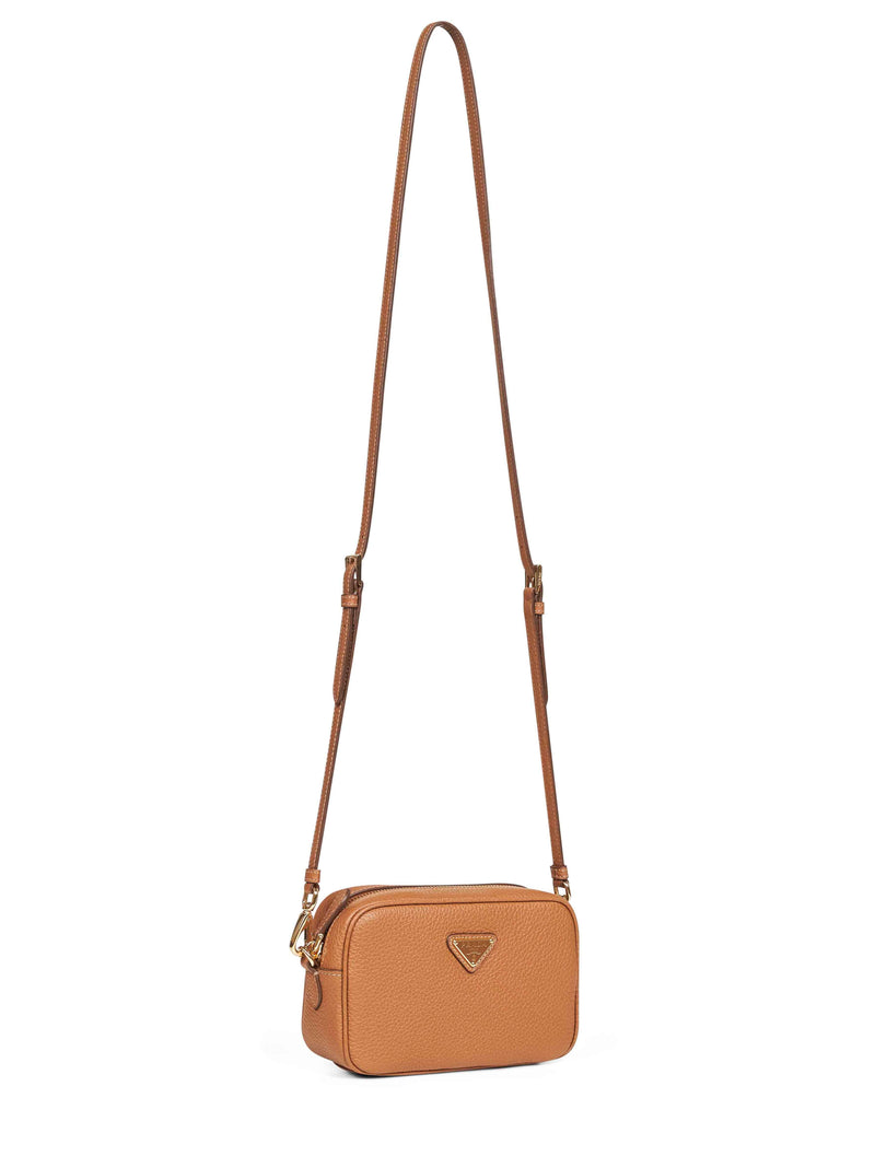 Prada Grained Calf Leather Crossbody Bag — Camel