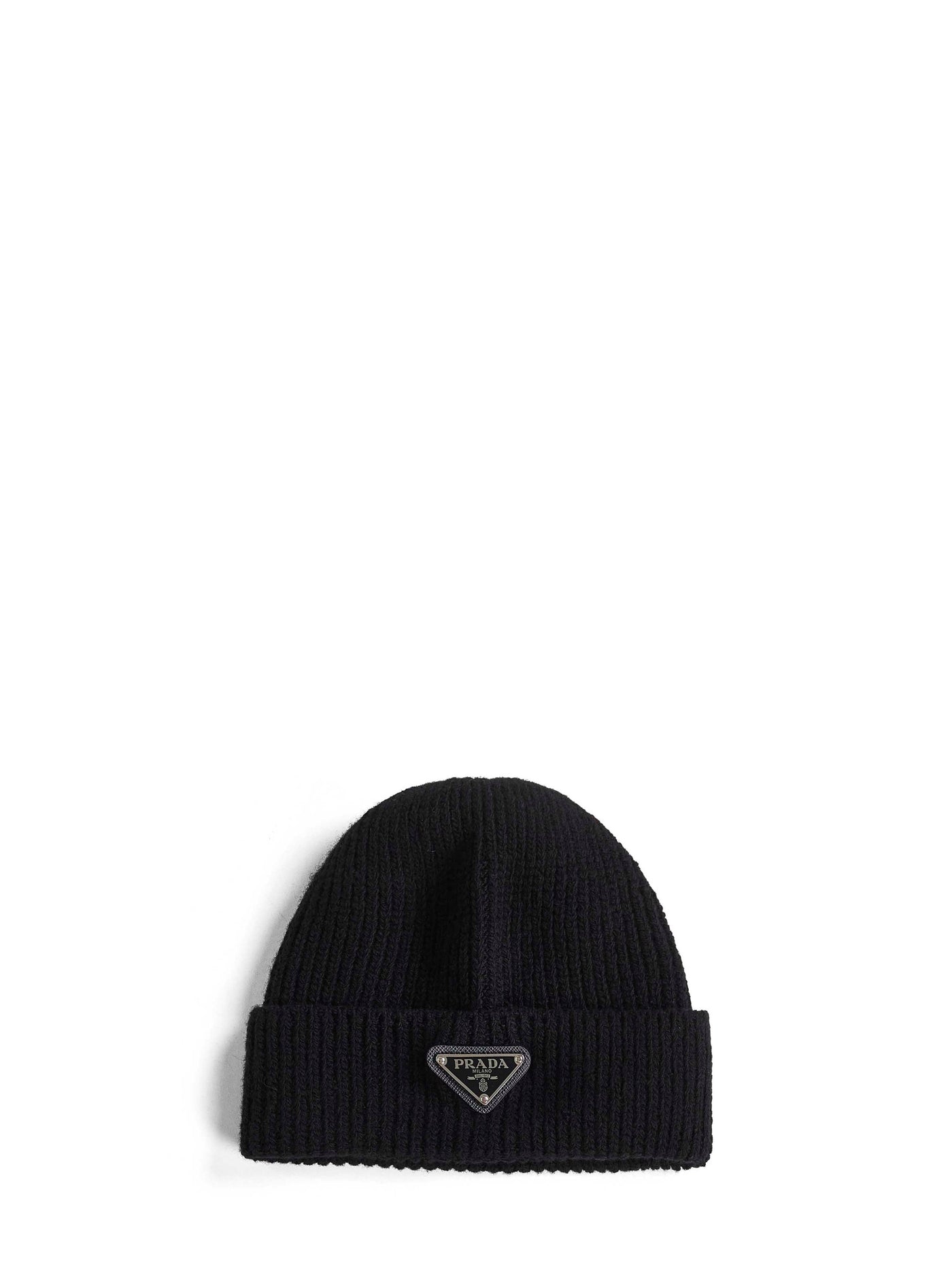 Prada 2hc4263imf0002 Cashmere English Rib Knit Beanie — Black Beanies