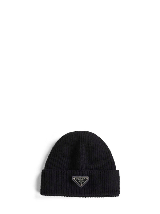 Prada 2hc4263imf0002 Cashmere English Rib Knit Beanie — Black Beanies