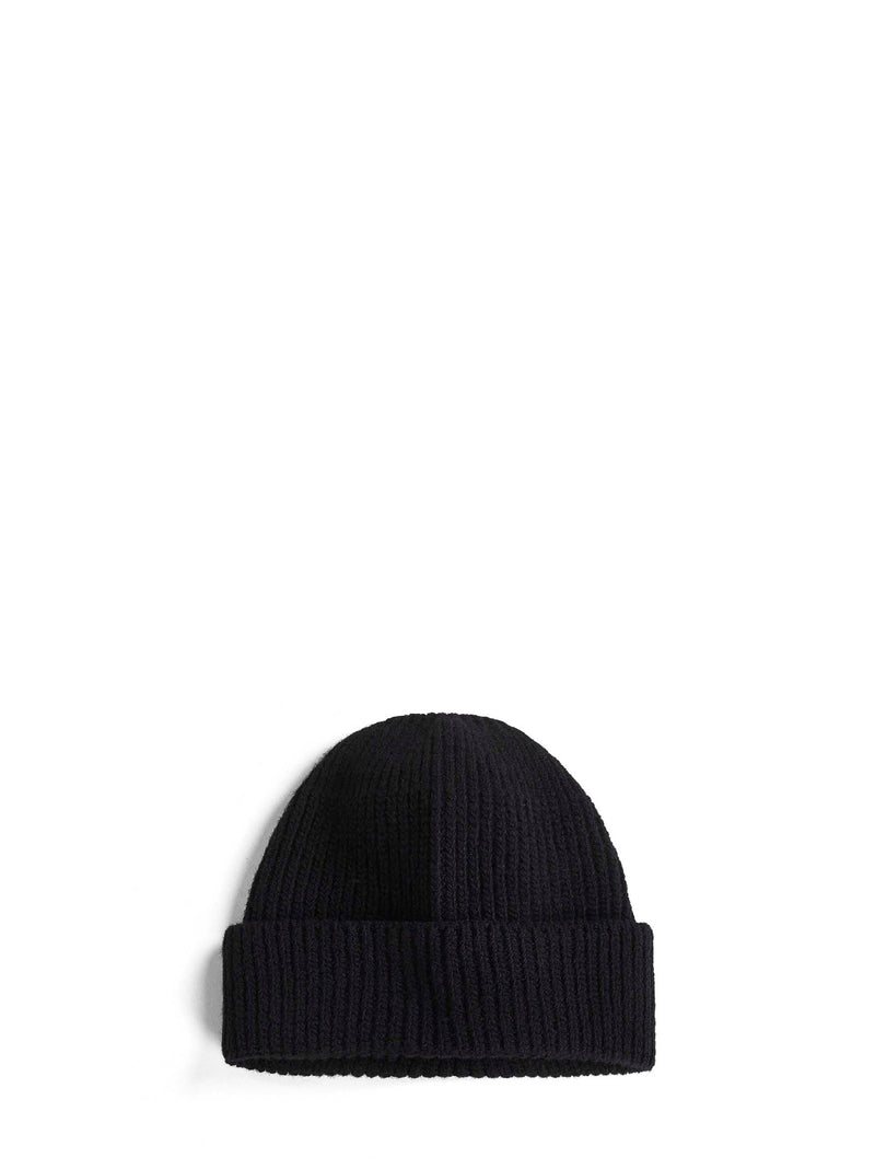 Prada 2hc4263imf0002 Cashmere English Rib Knit Beanie — Black Beanies