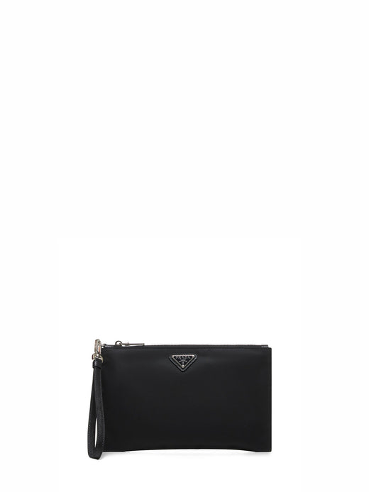 Prada Re-Nylon With Saffiano Leather Pouch — Black Recycled Polyamide Wallets & Cardholders