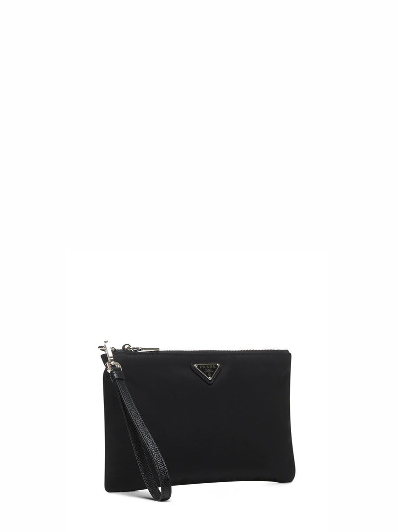 Prada Re-Nylon With Saffiano Leather Pouch — Black Recycled Polyamide Wallets & Cardholders