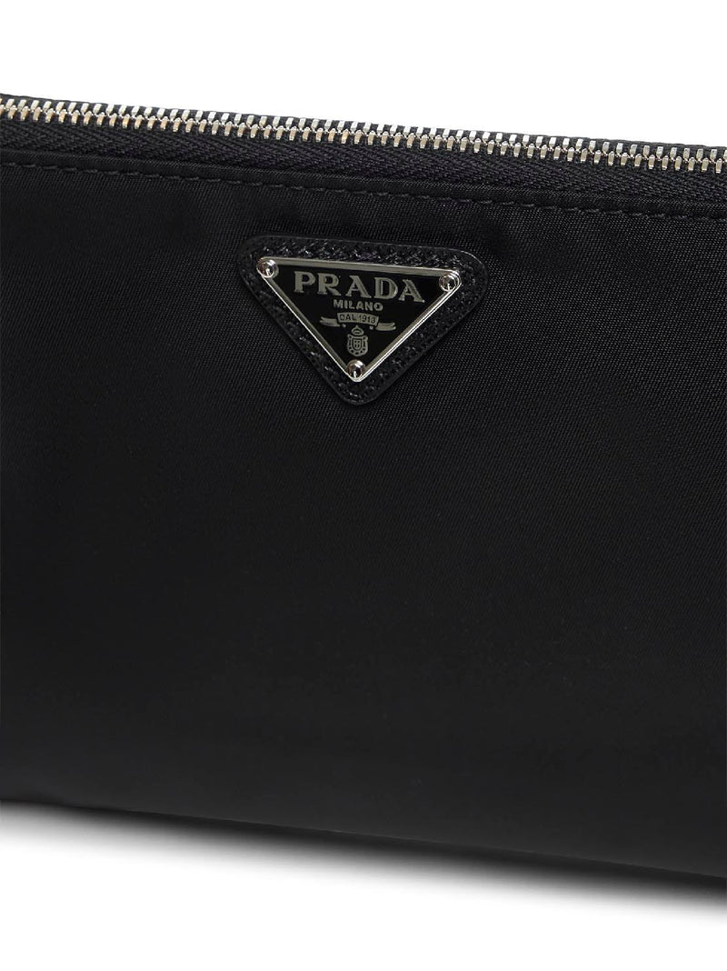 Prada Re-Nylon With Saffiano Leather Pouch — Black Recycled Polyamide Wallets & Cardholders