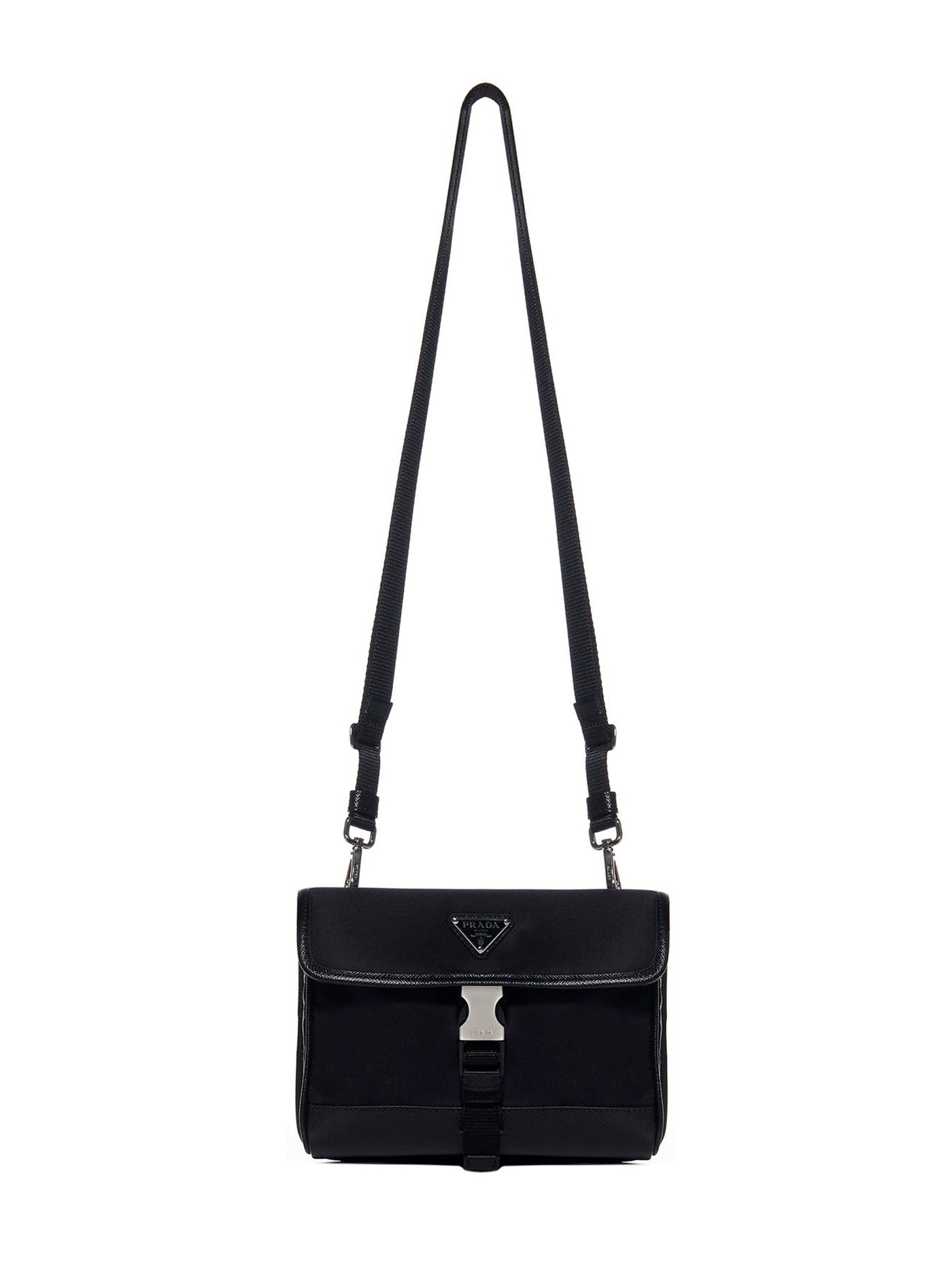 Prada Saffiano Leather With Shoulder Strap Wallet — Black Calf & Cardholders