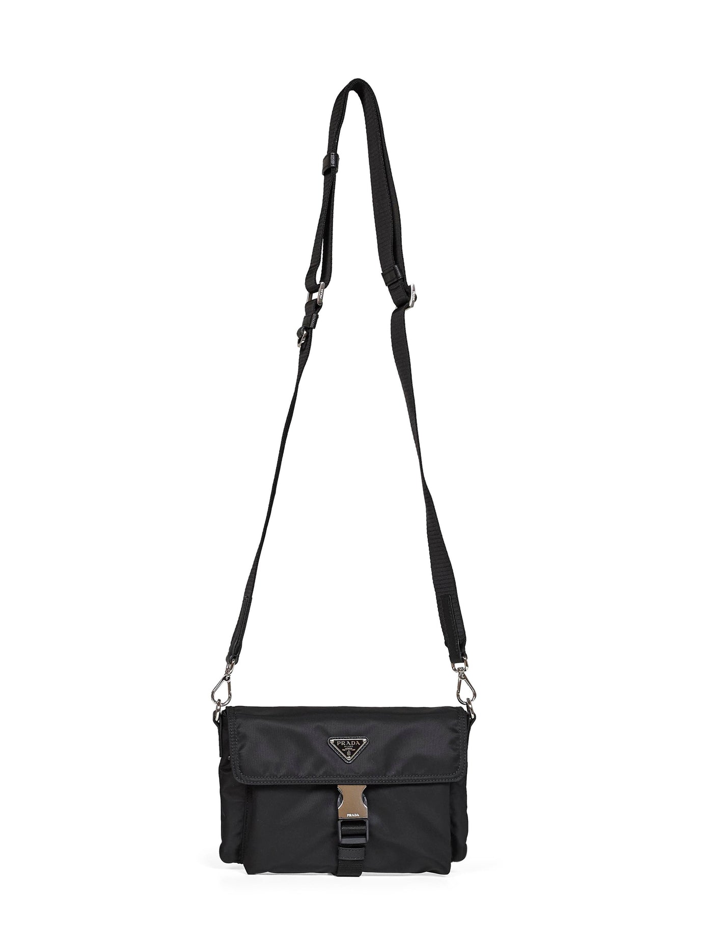 Prada Re-Nylon With Saffiano Trim Crossbody Bag — Black Recycled Polyamide