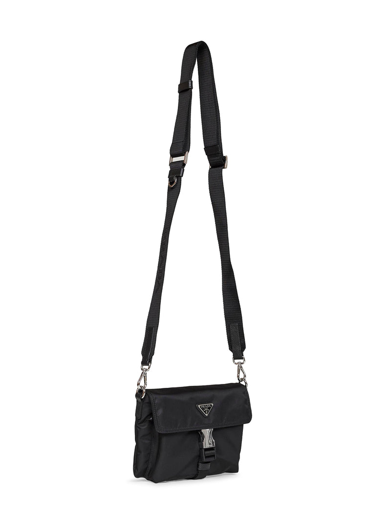 Prada Re-Nylon With Saffiano Trim Crossbody Bag — Black Recycled Polyamide
