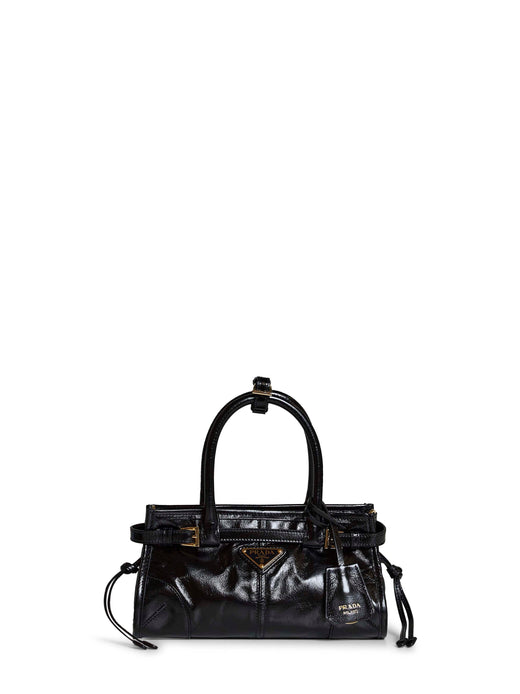 Prada Bonnie Top Handle Bag — Black Calf Leather
