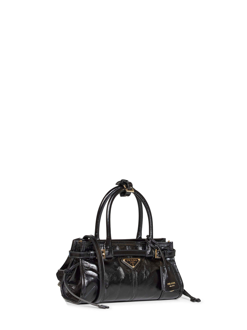 Prada Bonnie Top Handle Bag — Black Calf Leather