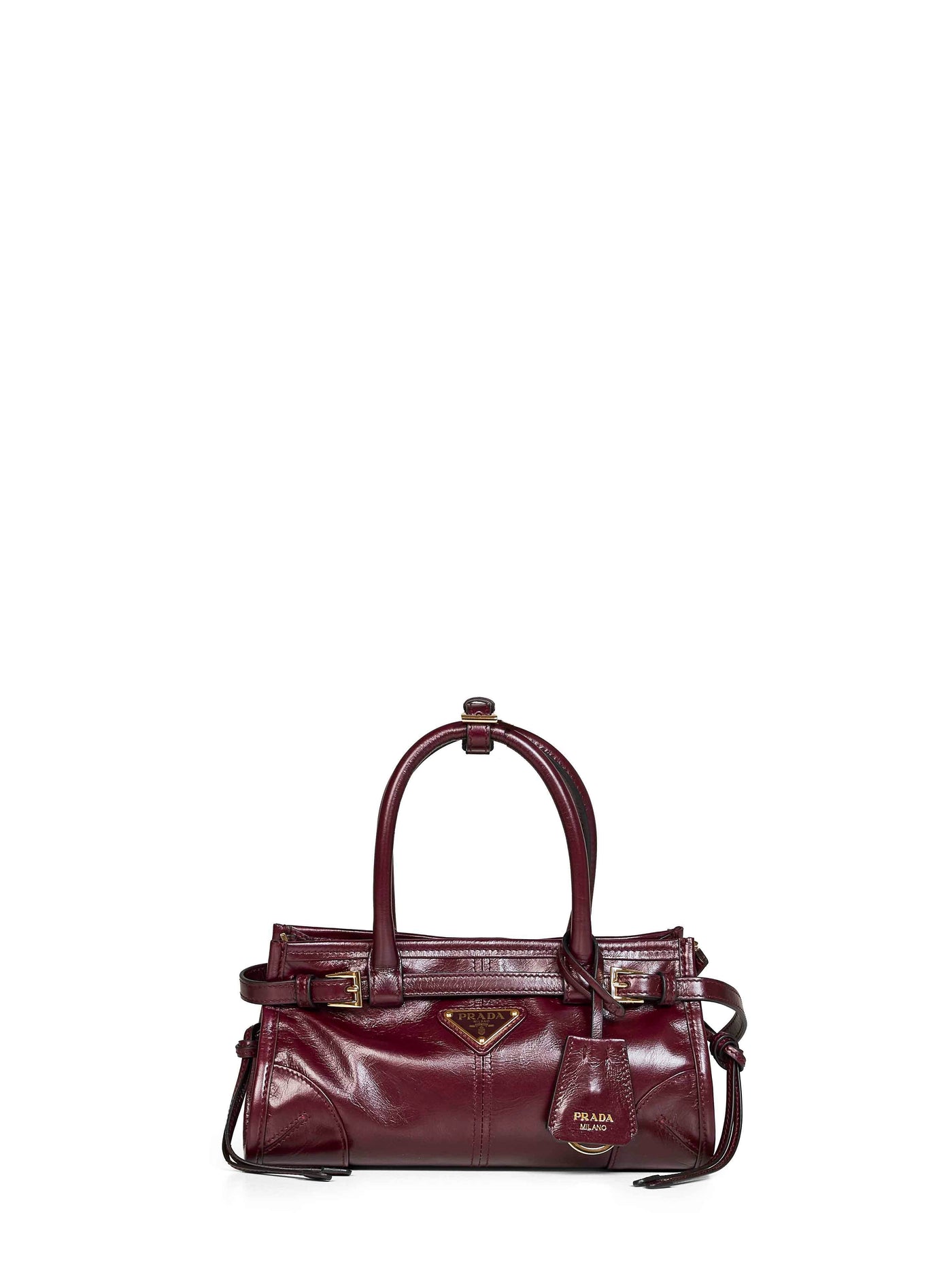 Prada Bonnie Top Handle Bag — Burgundy Calf Leather