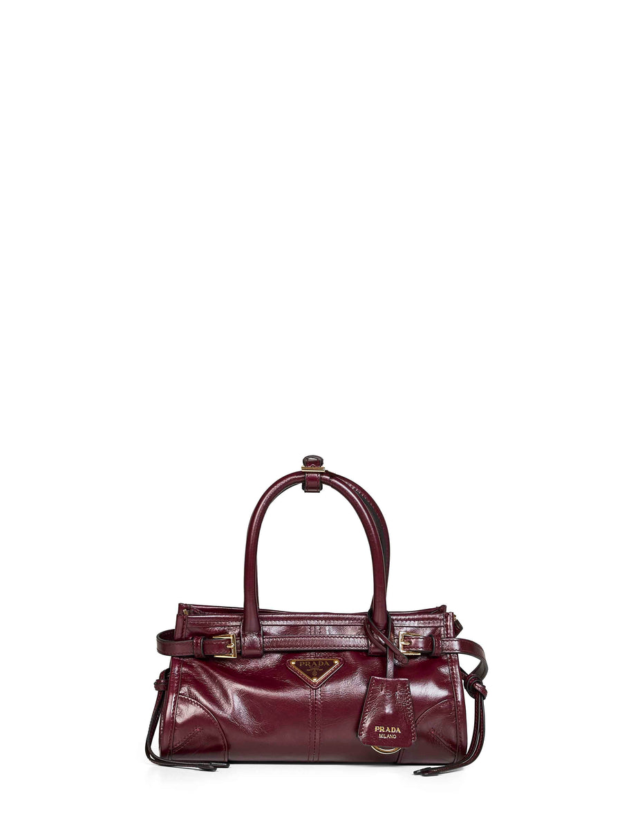 Prada Bonnie Top Handle Bag — Burgundy Calf Leather