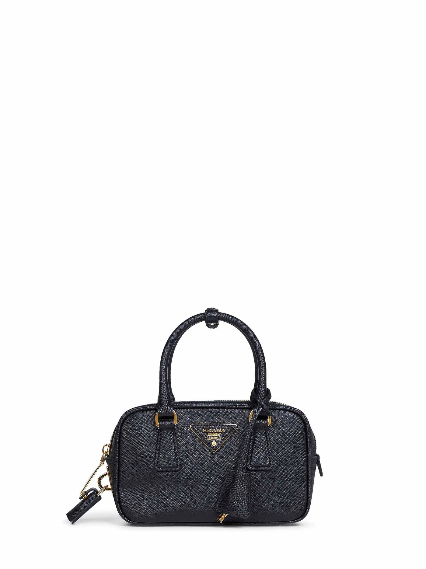 Prada Saffiano Leather Top Handle Bag — Black Calf
