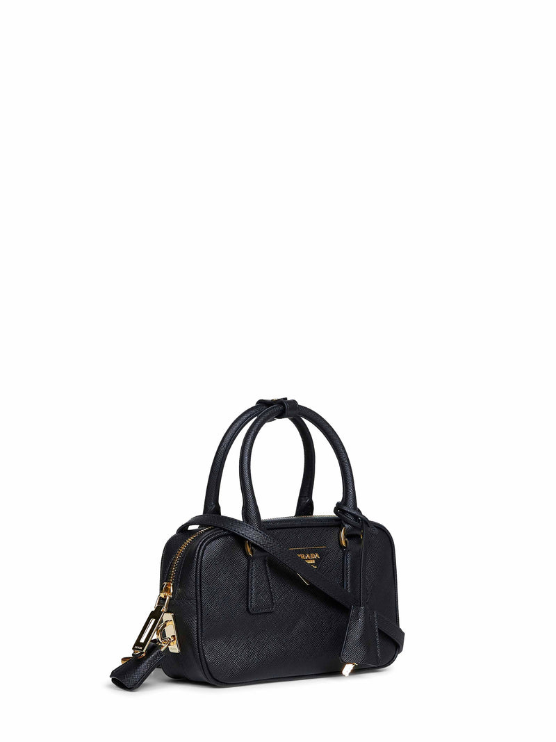 Prada Saffiano Leather Top Handle Bag — Black Calf