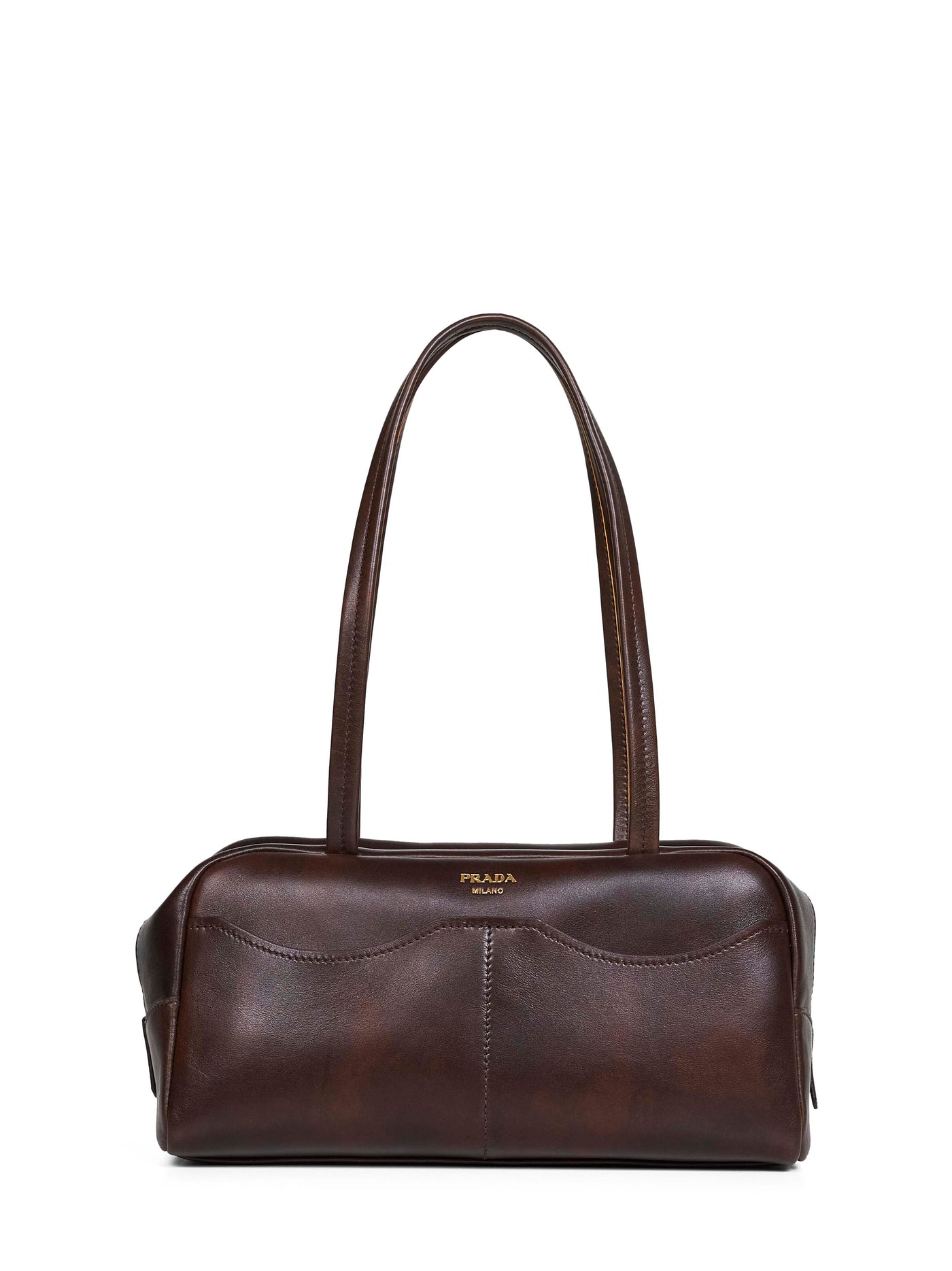 Prada Antiqued Calf Leather Shoulder Bag — Brown
