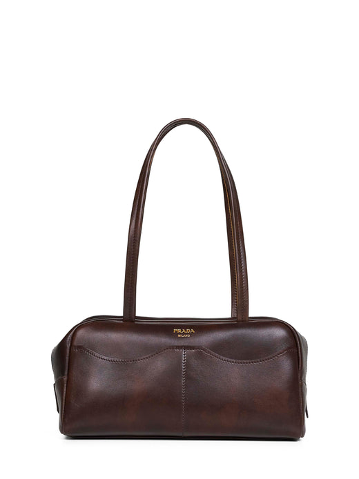 Prada Antiqued Calf Leather Shoulder Bag — Brown