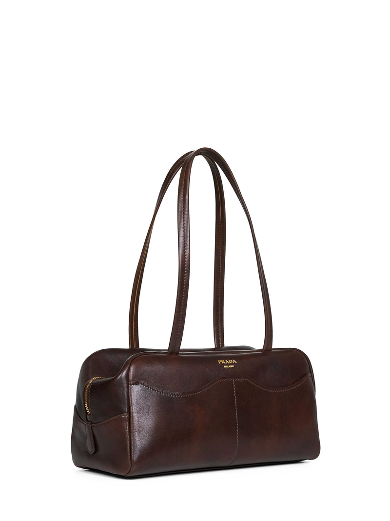 Prada Antiqued Calf Leather Shoulder Bag — Brown