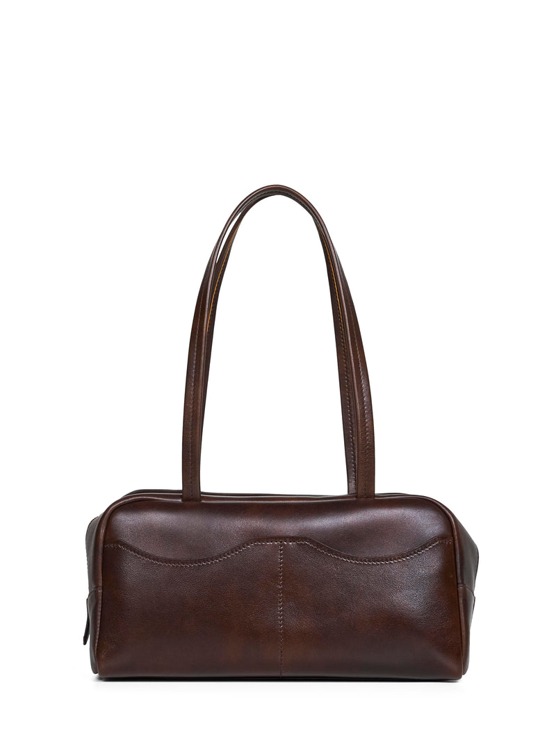 Prada Antiqued Calf Leather Shoulder Bag — Brown