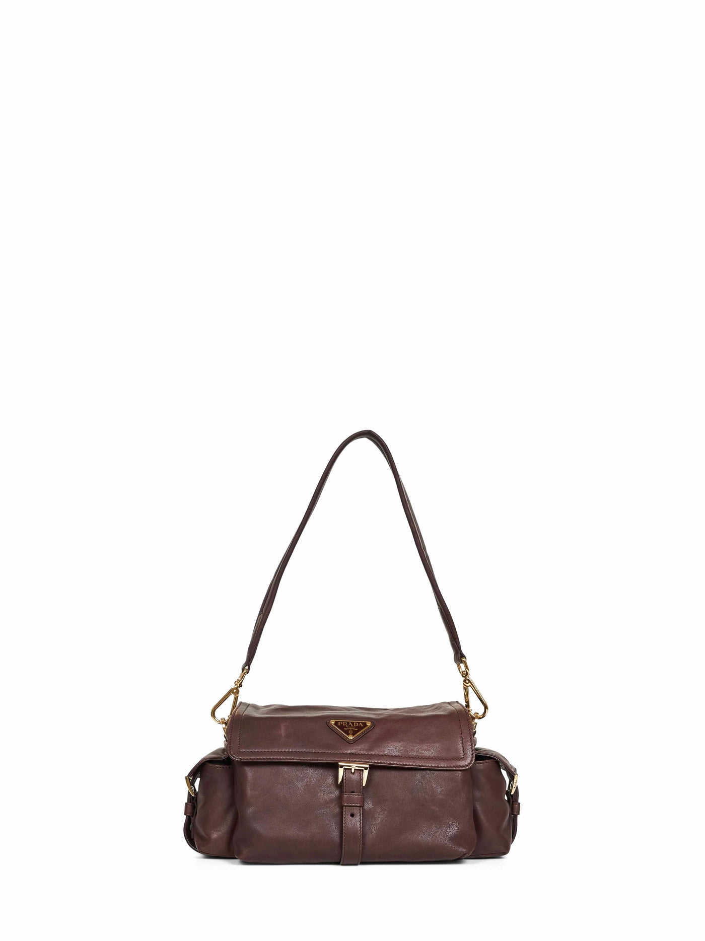 Prada Nappa Lambskin Shoulder Bag — Brown
