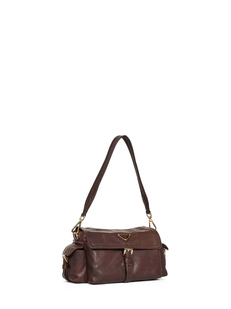 Prada Nappa Lambskin Shoulder Bag — Brown