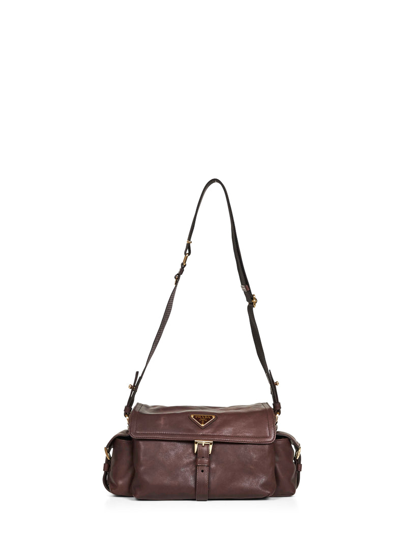 Prada Nappa Lambskin Shoulder Bag — Brown