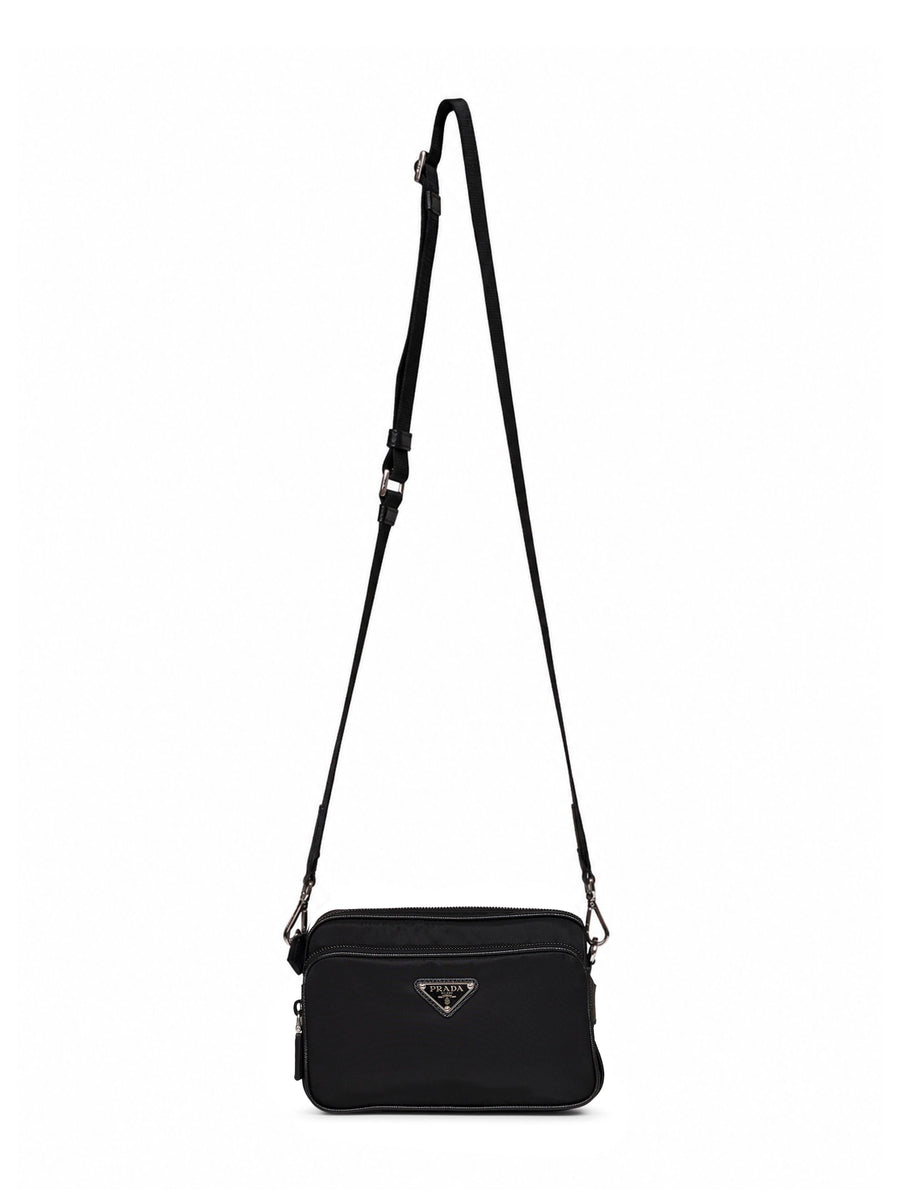 Prada Re-Nylon And Leather Trim Crossbody Bag — Black Recycled Polyamide