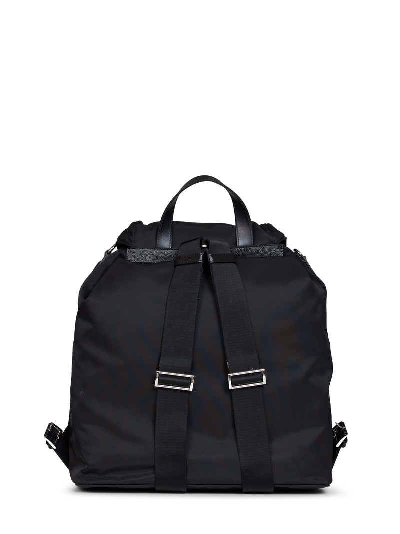Prada Re-Nylon With Saffiano Leather Trim Backpack — Black Recycled Polyamide