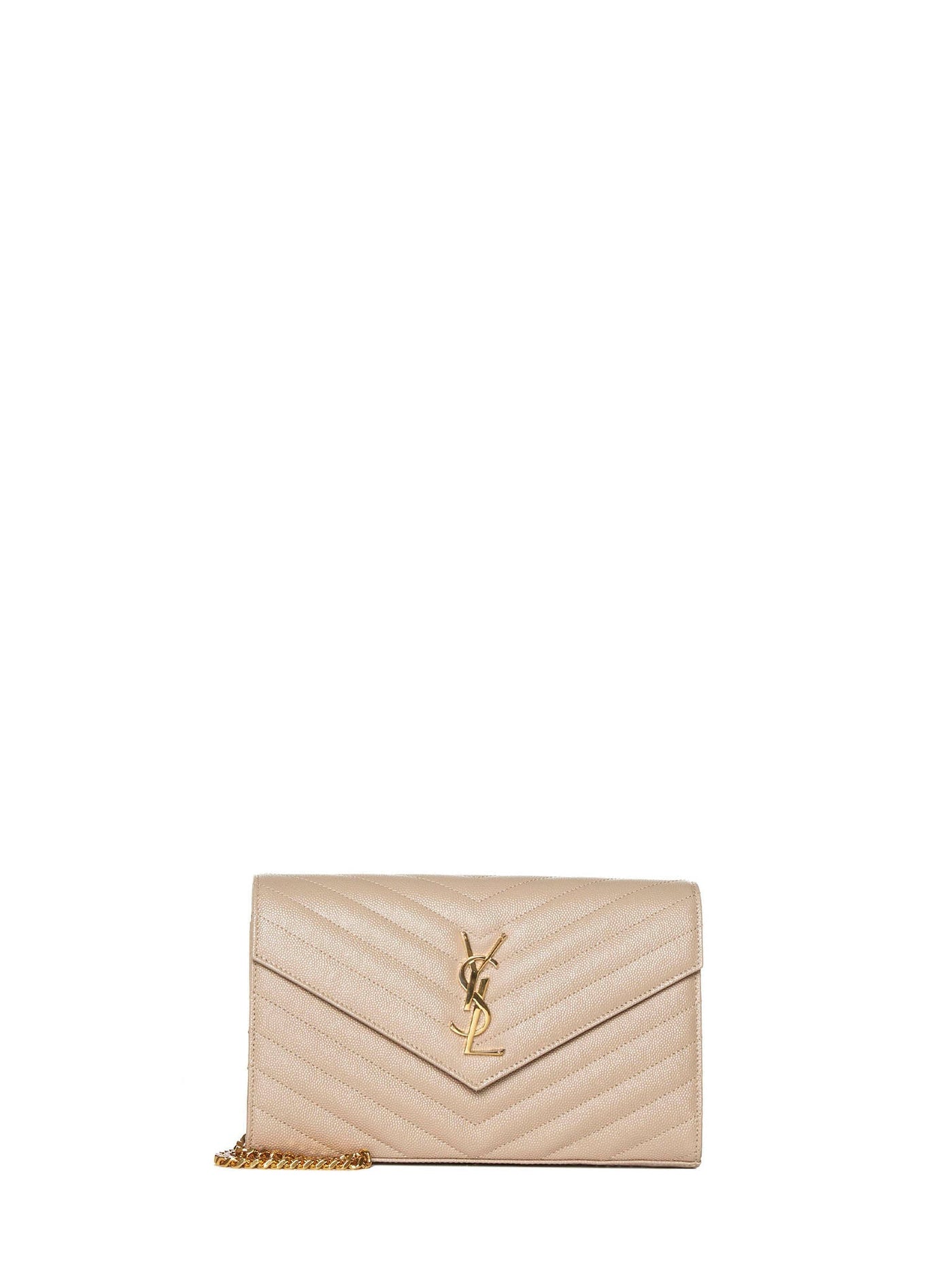 Saint Laurent Quilted Calfskin Clutch — Beige