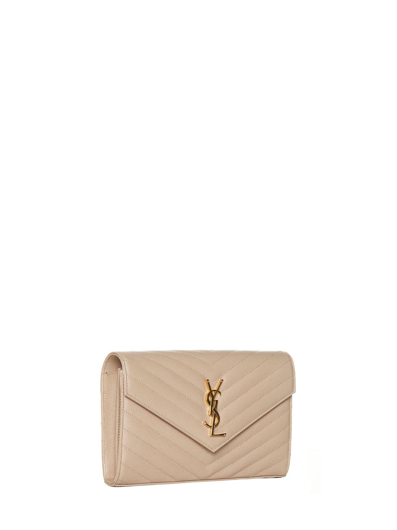 Saint Laurent Quilted Calfskin Clutch — Beige